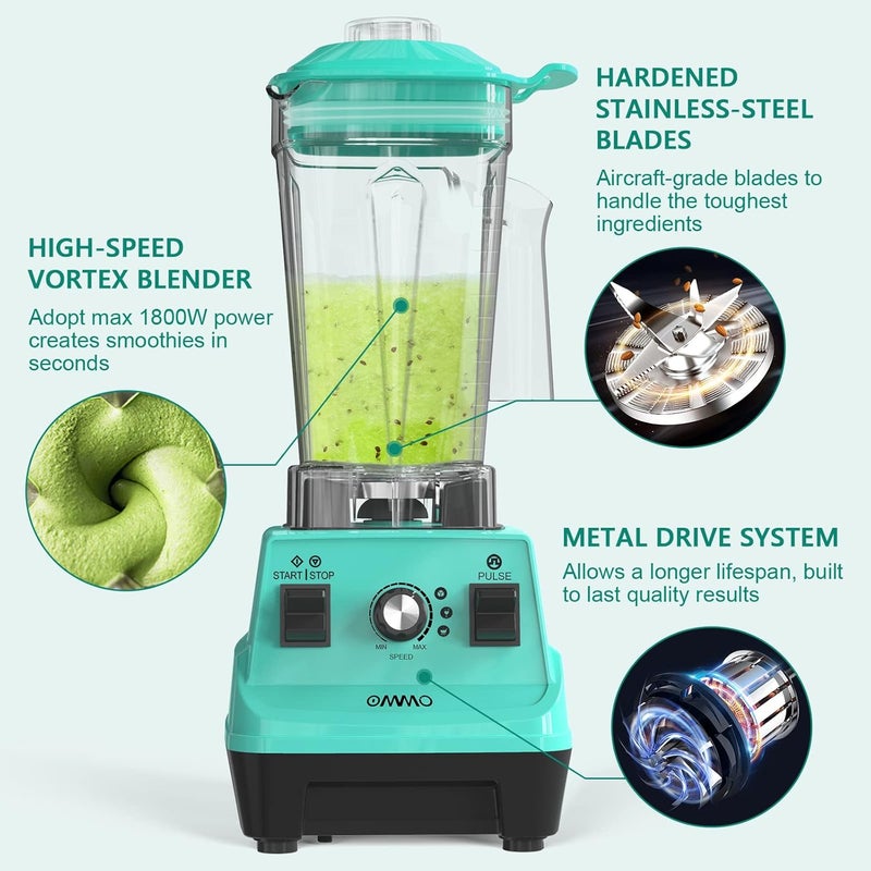 OMMO Blender 1800W, Professional High Speed Countertop Blender with Durable Stainless Steel Blades, 60oz BPA Free Blender for Shakes and Smoothies, Nuts, Ice and Fruits, Dishwasher Safe - Image 4
